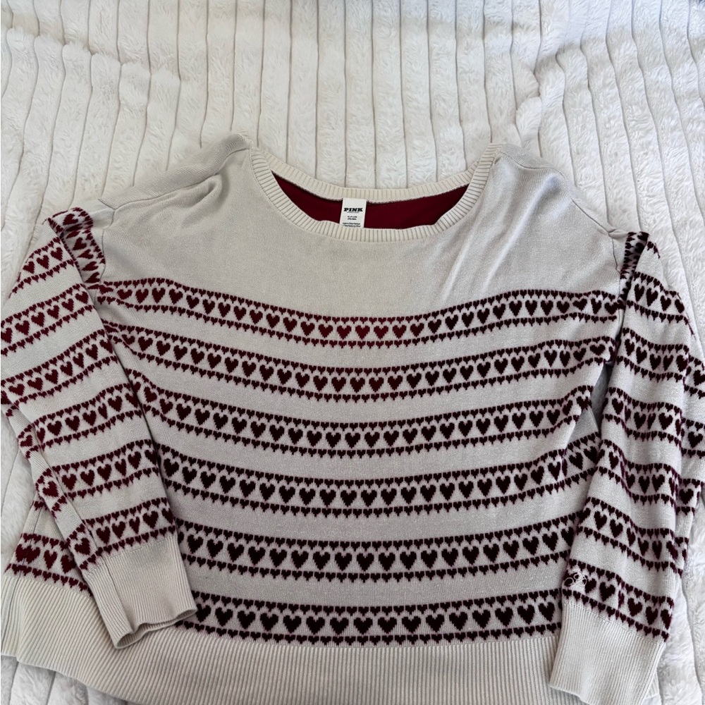 Victoria's Secret Cream and Red Heart Sweater
